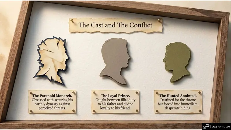 The cast and the conflict: Shaul, Yehonatan and David