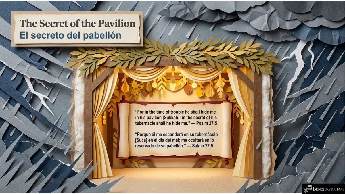 "The Secret of the Pavilion" (గుడారపు రహస్యం): వర్షం, మెరుపుల తుఫాను మధ్యలో వెచ్చగా వెలుగుతున్న, తెరలు ఉన్న ఒక కాగితపు సుక్కా. లోపల ఒక చుట్ట కీర్తనలు 27:5ను ఇంగ్లీష్, స్పానిష్ భాషల్లో ఉల్లేఖిస్తుంది: "ఆయన నన్ను తన గుడారంలో [సుక్కాలో] దాచిపెడతాడు."