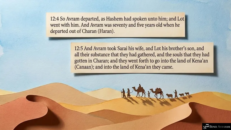 Avram departs from Charan at seventy-five, with Sarai, Lot and all they had gathered (Genesis 12:4–5)