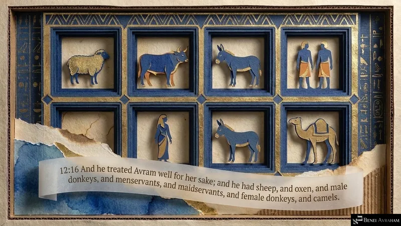 Par’oh treats Avram well for her sake: sheep, oxen, donkeys, servants and camels (Genesis 12:16)