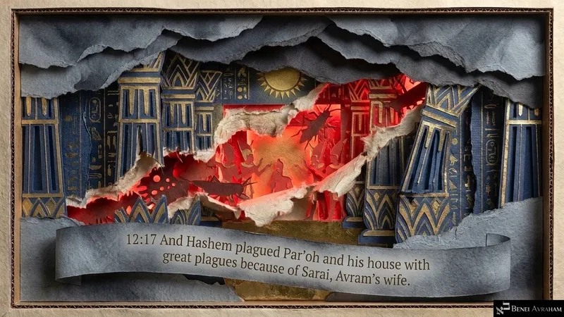 Hashem plagues Par’oh and his house with great plagues because of Sarai (Genesis 12:17)