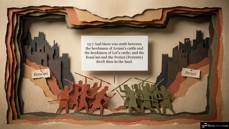 Strife between the herdsmen of Avram and of Lot, while the Kena’ani and the Perizzi dwell in the land (Genesis 13:7)