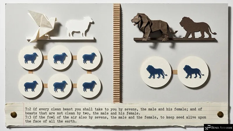 Clean animals by sevens, unclean animals by two (Genesis 7:2–3)