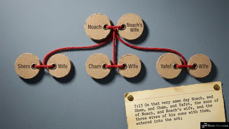 Noach’s family enters the ark: Noach and his wife, Shem, Cham and Yafet and their wives (Genesis 7:13)