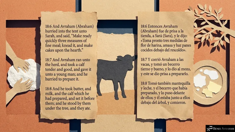 Sarah kneads cakes, a tender calf is prepared, and butter and milk are set before the guests (Genesis 18:6–8).