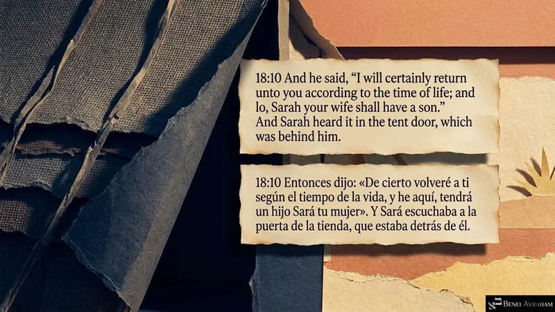 “Sarah your wife shall have a son”: the promise, overheard by Sarah at the tent door behind him (Genesis 18:10).