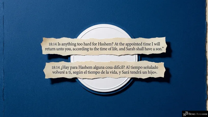 “Is anything too hard for Hashem?” A white circle marks the appointed time for Sarah’s son (Genesis 18:14).