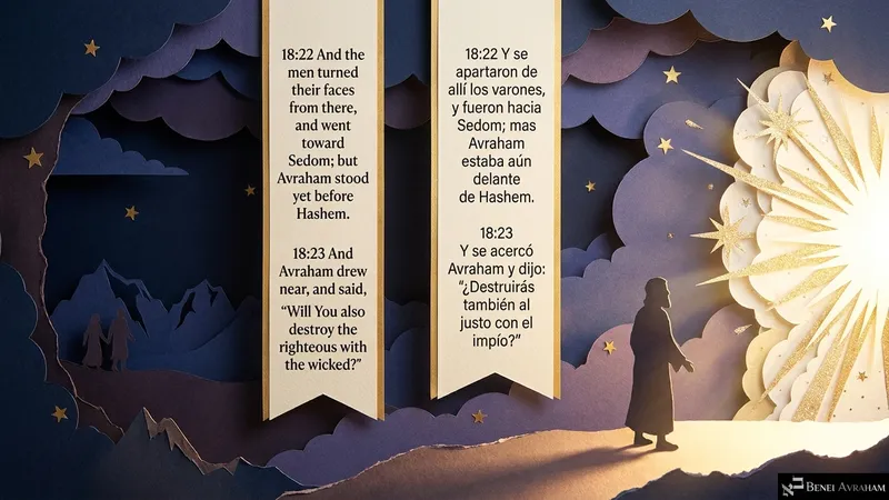The men go toward Sedom while Avraham stands before Hashem’s radiant light and draws near to plead (Genesis 18:22–23).