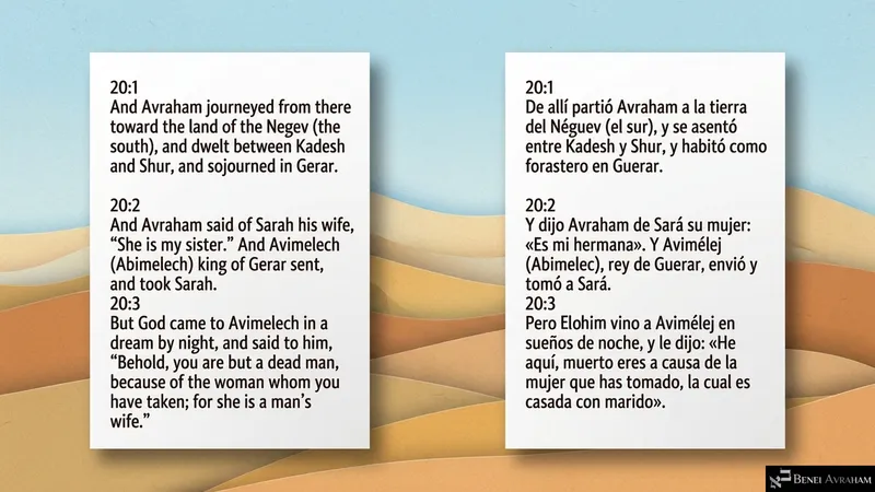 Desert dunes of the Negev: Avraham sojourns in Gerar, and God warns Avimelech in a dream (Genesis 20:1–3).