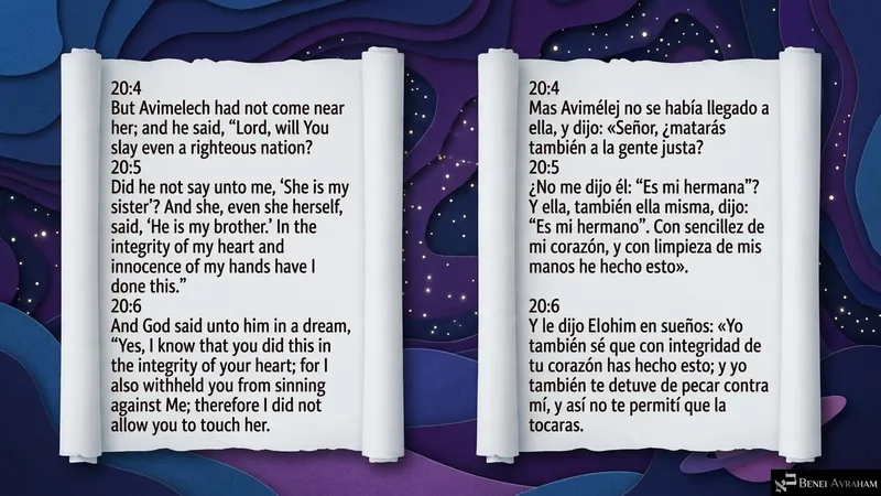 On a starry night, Avimelech pleads innocence and God says He kept him from sinning (Genesis 20:4–6).