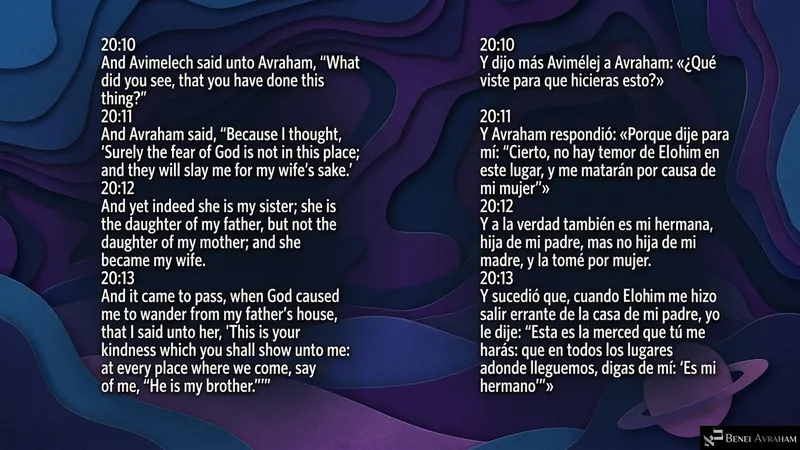 Avraham explains to Avimelech: he feared there was no fear of God there, and Sarah is truly his half-sister (Genesis 20:10–13).