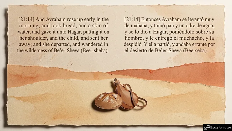 Bread and a water skin in the desert: Avraham sends Hagar and the child away into the wilderness of Be’er-Sheva (Genesis 21:14).