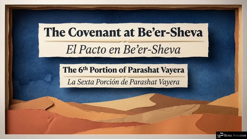 Title slide for Shishi, the sixth portion of Vayera: “The Covenant at Be’er-Sheva” over paper-cut desert dunes (Genesis 21:22–34).
