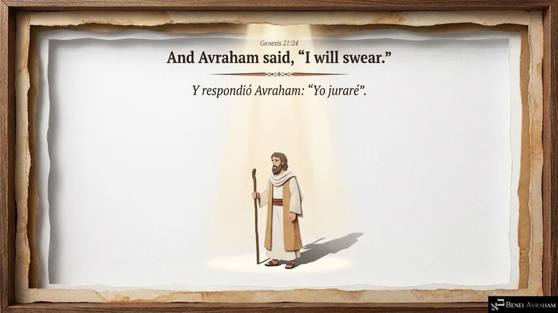 Avraham stands alone in a shaft of light and answers simply, “I will swear” (Genesis 21:24).