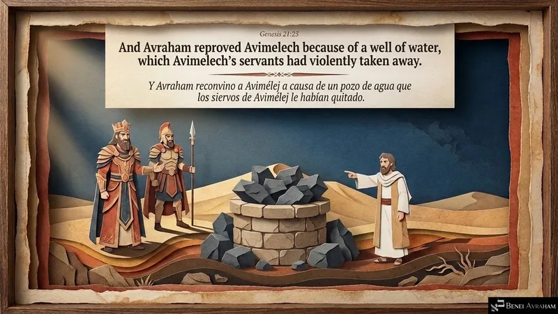 Beside a well blocked with stones, Avraham reproves Avimelech over the well his servants seized (Genesis 21:25).