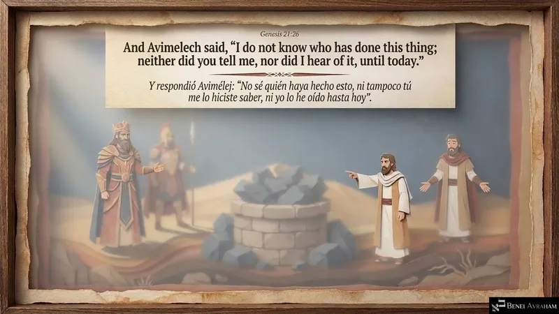 Avimelech spreads his hands: he did not know who had done this thing until today (Genesis 21:26).