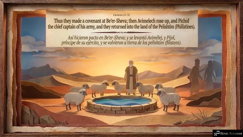 Avraham stands by the well as Avimelech and Pichol return to the land of the Pelishtim (Genesis 21:32).