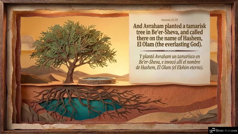 A tamarisk with roots reaching water: Avraham plants it in Be’er-Sheva and calls on Hashem, El Olam (Genesis 21:33).