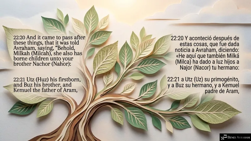 A spreading paper-cut tree: news reaches Avraham that Milkah has borne sons to his brother Naḥor (Genesis 22:20–21).