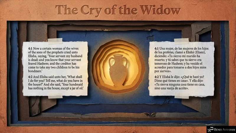 “The Cry of the Widow”: a glowing jar of oil, all a prophet’s widow has left when she cries to Elisha (2 Kings 4:1–2).
